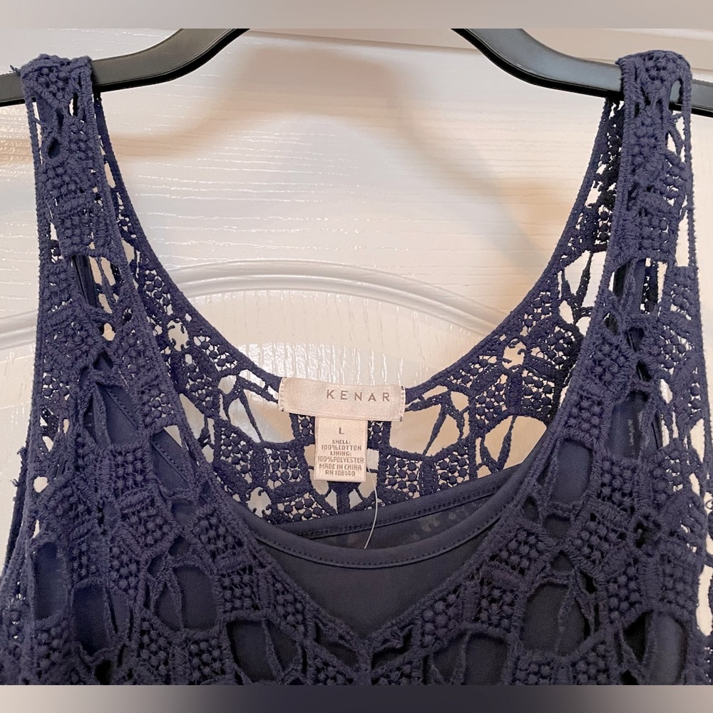 Kenar beautiful all crochet tank top size Large in royal blue. Fully lined NWT - Picture 2 of 6